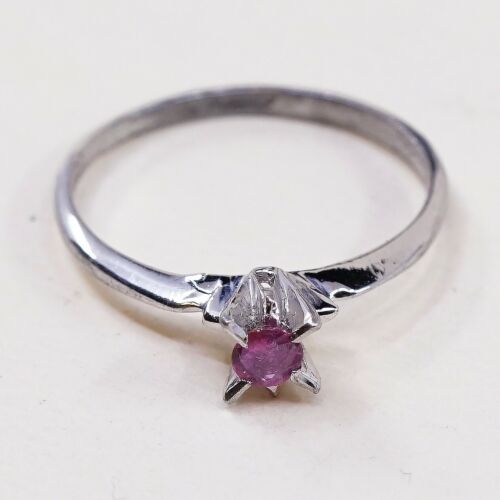 Sz 6.5, Sterling Silver Ring, 925 Silver Engagement Ring W/ pink Crystal