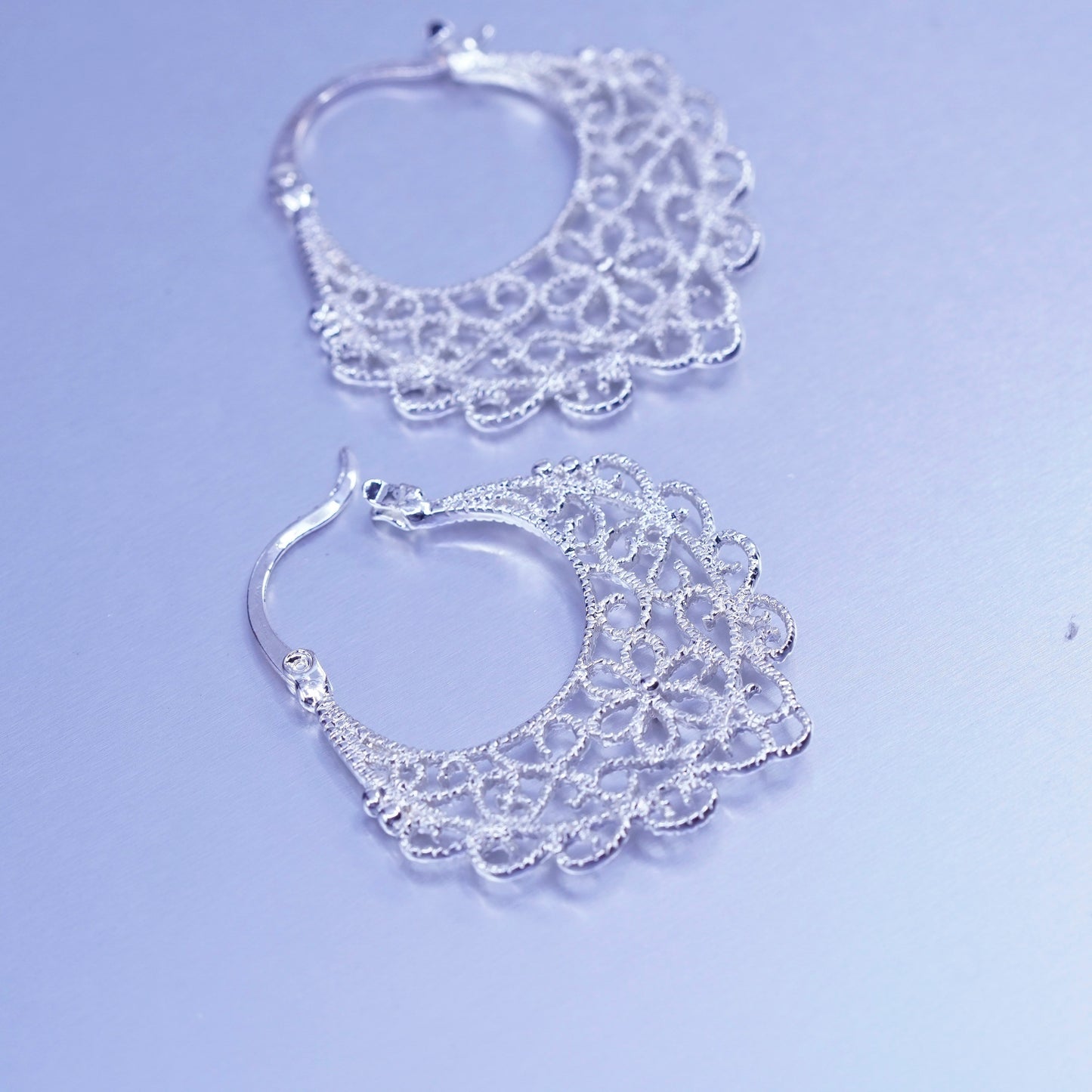 Vintage Sterling 925 silver filigree hoops earrings