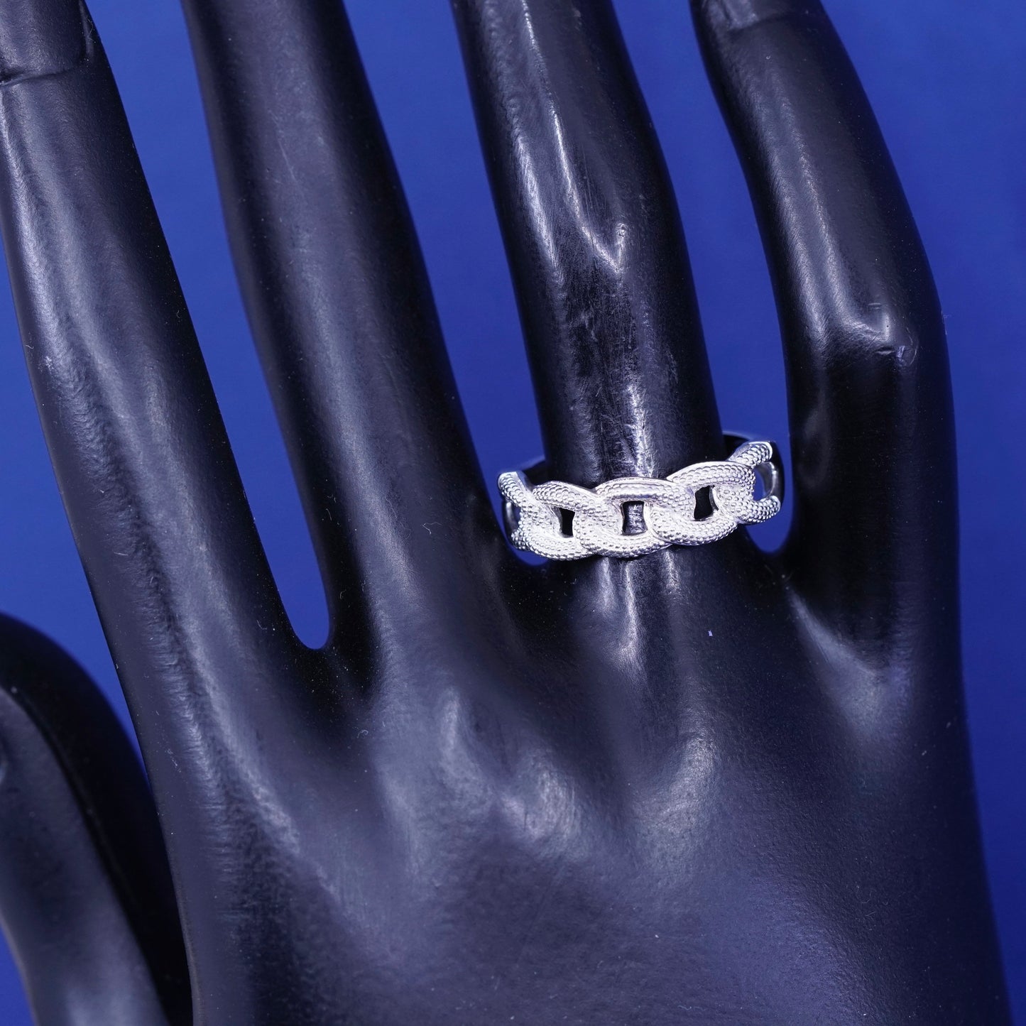 Size 8, vintage RJ Sterling silver handmade ring, 925 texture chain band