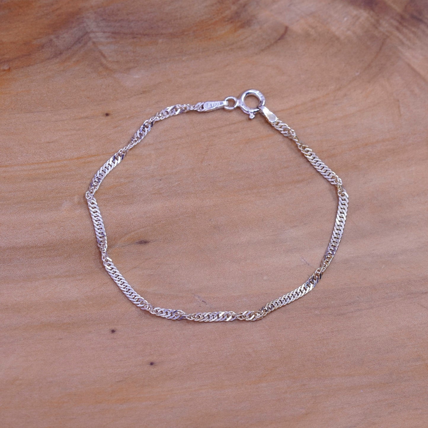 6.5”, vintage Sterling silver handmade bracelet, Italy 925 twisted curb chain