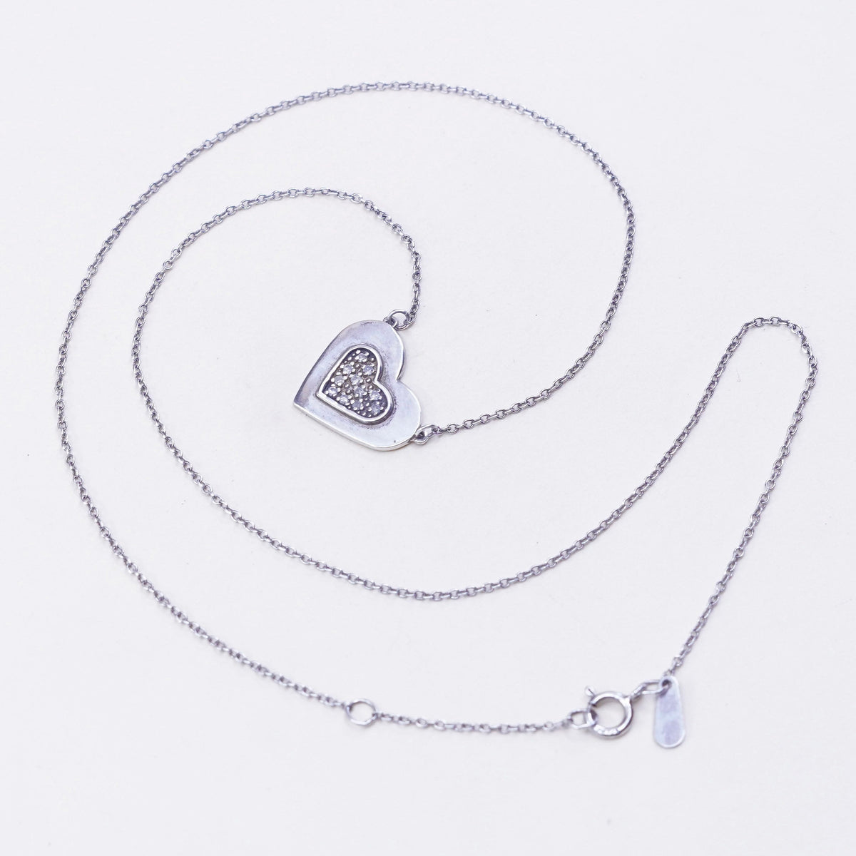17”, Adina Reyter Sterling 925 silver chain necklace Pave Diamond Heart Pendant