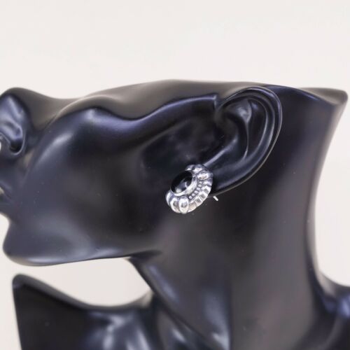 Vintage Sterling Silver Handmade Earrings, 925 Silver Studs W/ Obsidian N Beads