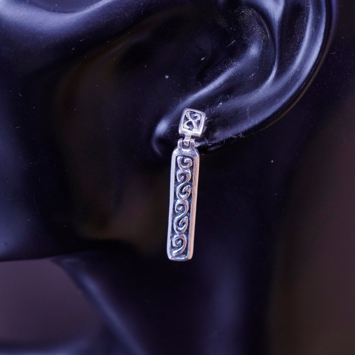Vintage Sterling silver handmade earrings, 925 filigree long drops