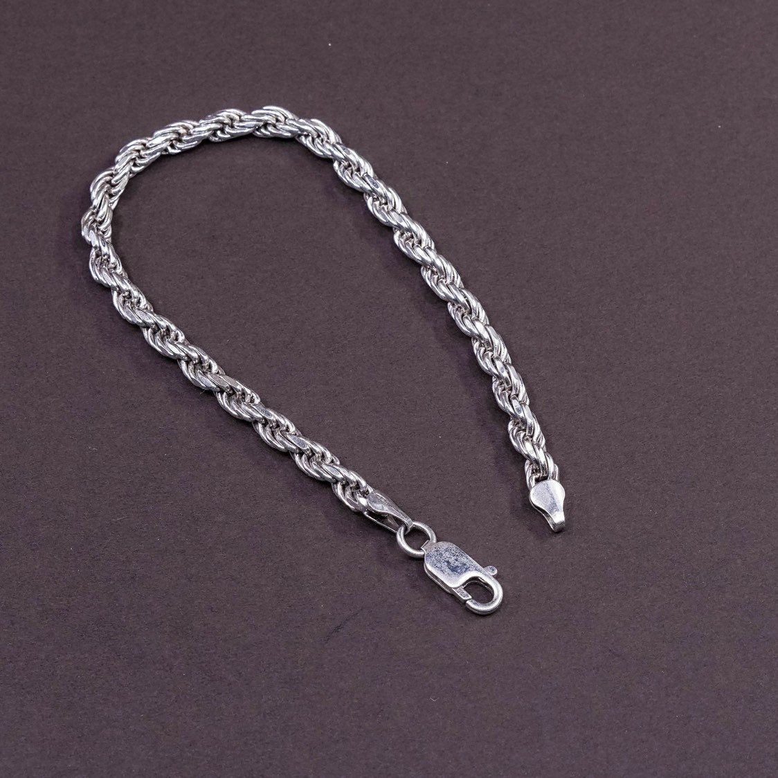 8.5", 5mm, Sterling silver bracelet, Italy 925 GM Diamond rope chain