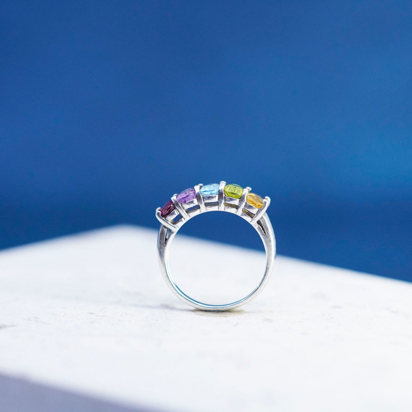 Size 7.25, VTG Sterling silver 925 handmade ring peridot citrine amethyst topaz