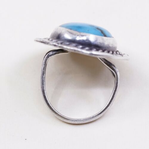 Sz 6 Vtg ELL Navajo Native American Sterling 925 Silver Morenci Turquoise Ring