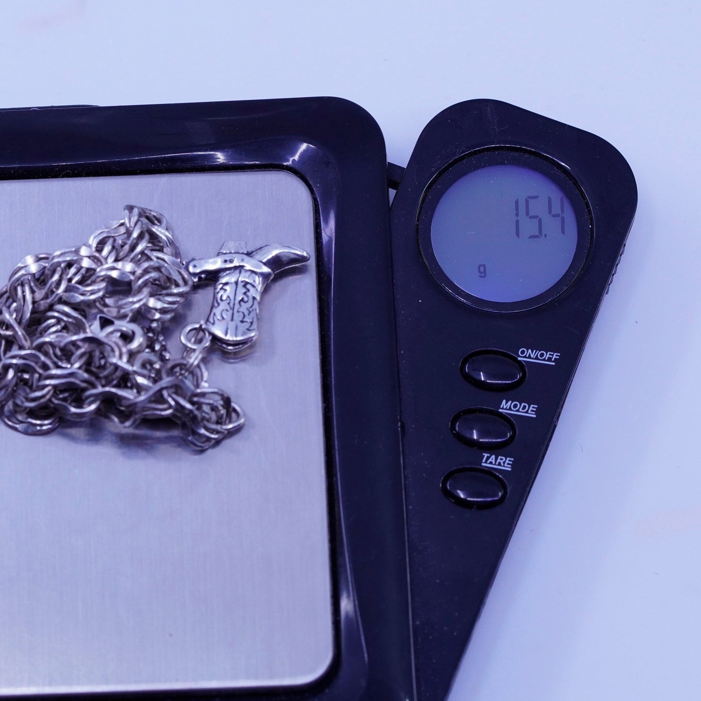 7.5”, Sterling 925 silver bracelet, curb chain K pineapple riding boot charms
