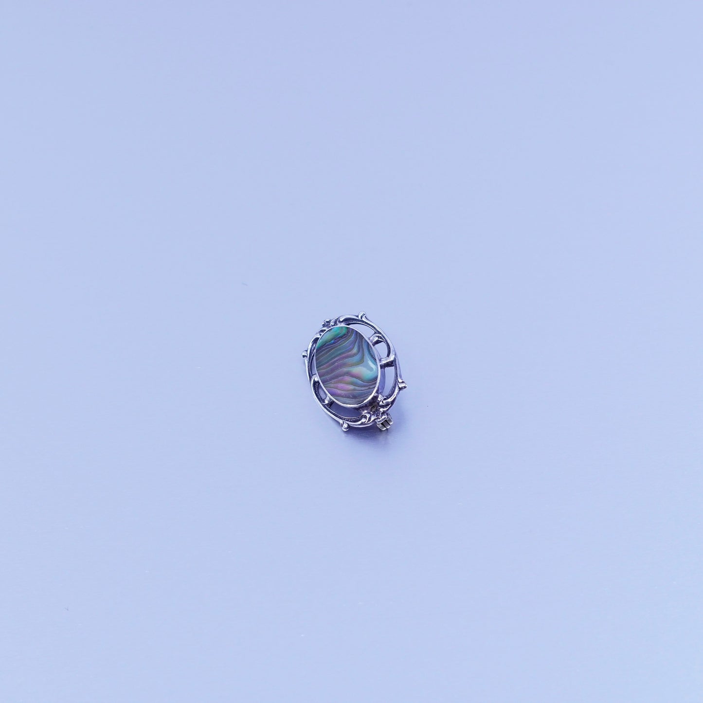 Vintage Sterling 925 silver handmade brooch, pin with abalone