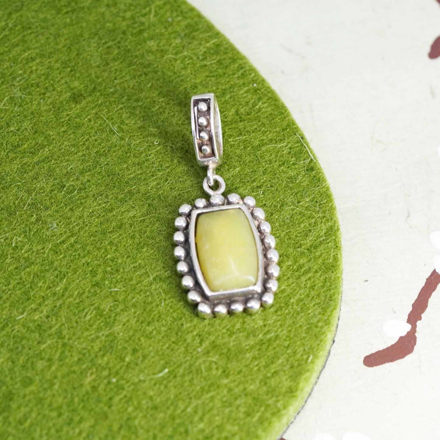 Vintage Sterling 925 silver handmade pendant with jade and beads