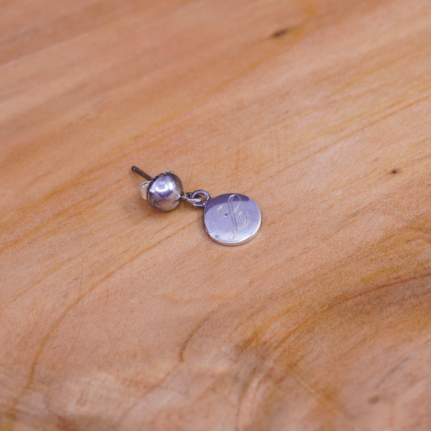 Vintage Sterling silver handmade earrings, 925 disc drops engraved “L”