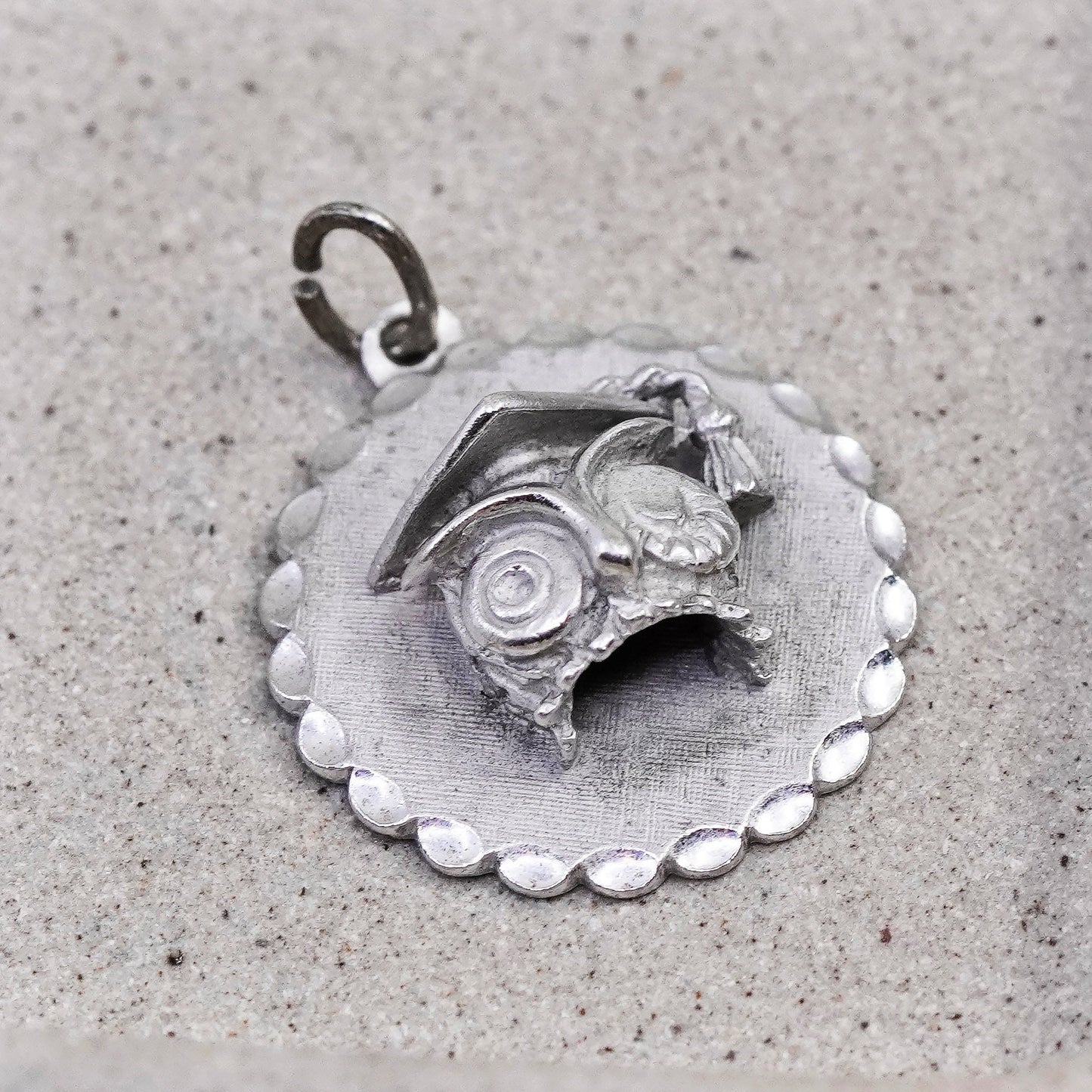 Vintage sterling silver handmade owl bird charm, 925 pendant