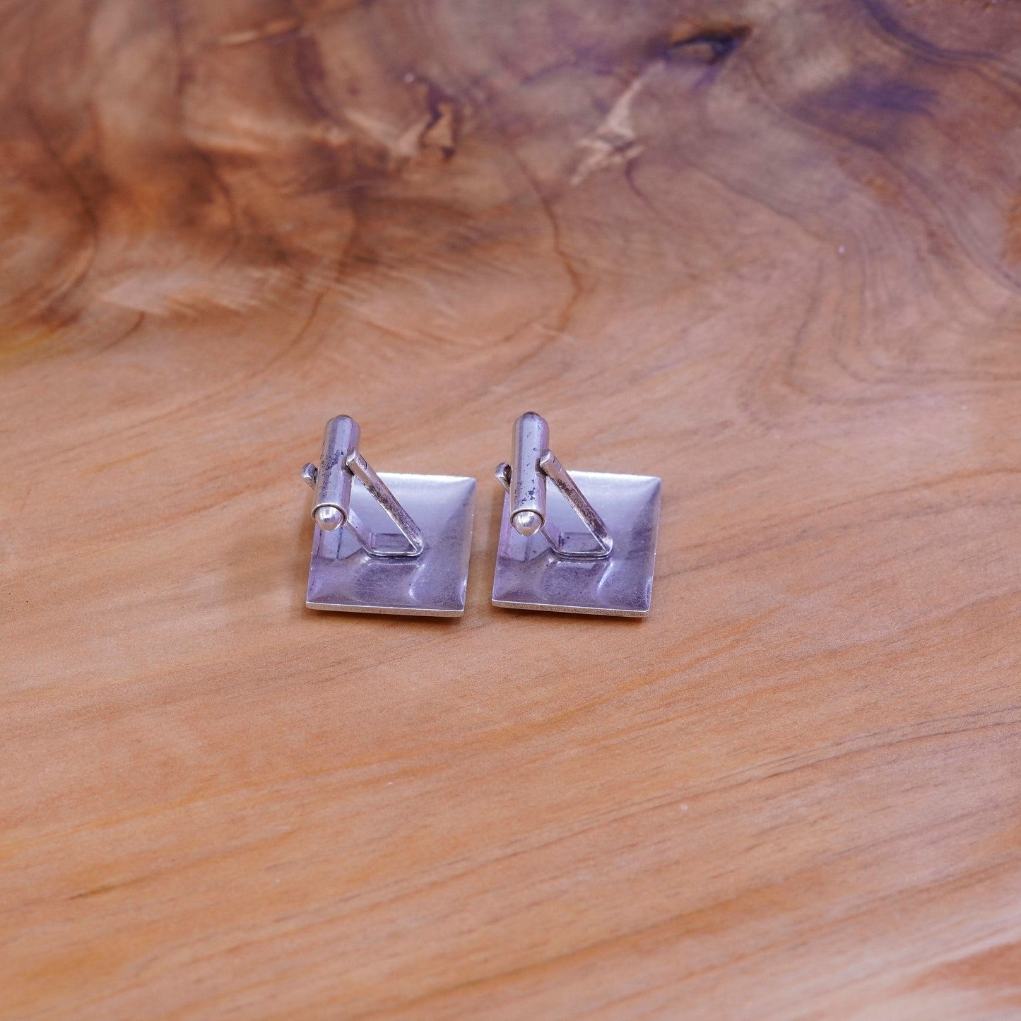 Vintage handmade sterling silver cufflink, 925 cuff links with flower engraved