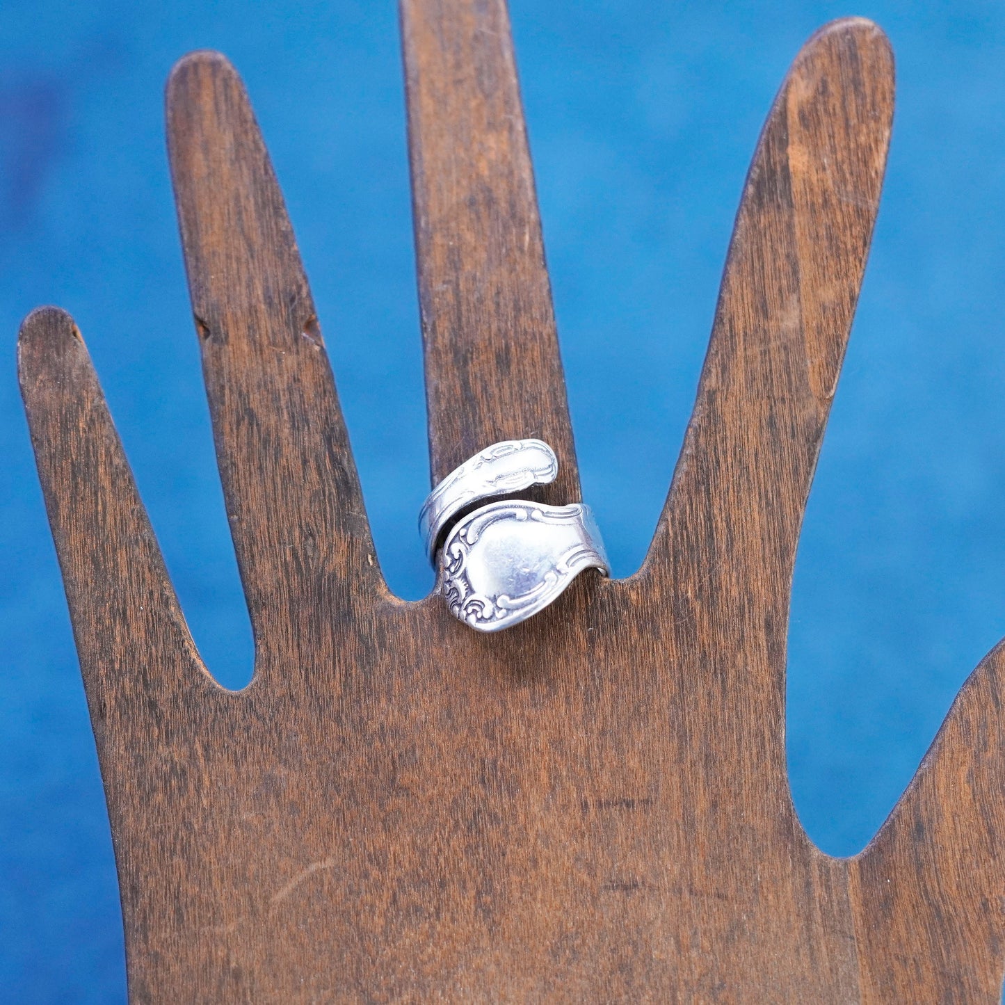 Size 6, vintage Sterling silver handmade ring, 925 flower spoon wrap band