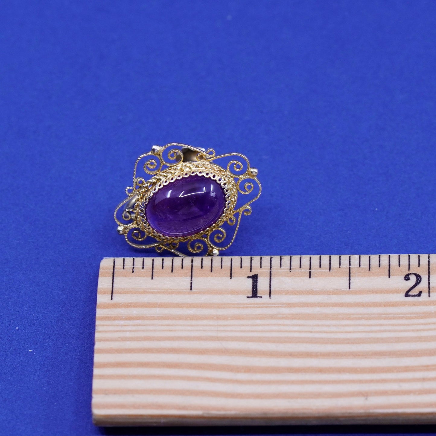 vermeil Sterling silver handmade earrings gold 925 filigree screw back amethyst