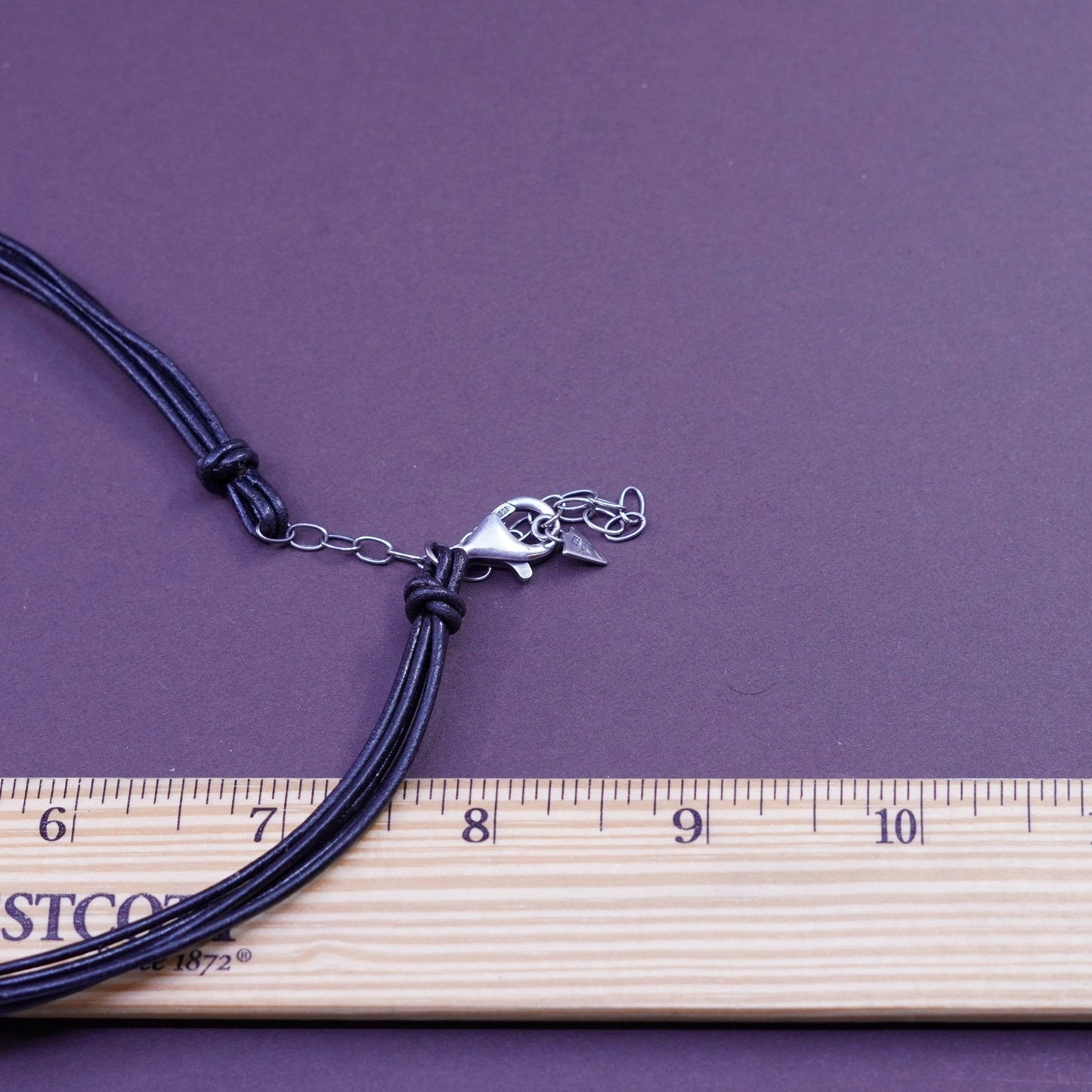 16+2” silpada black Leather necklace Sterling 925 Silver slide teardrop crystal