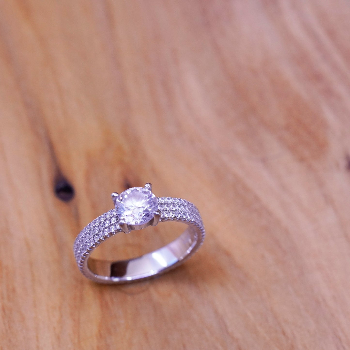 Size 7, vintage Sterling 925 silver anniversary engagement ring with cluster cz