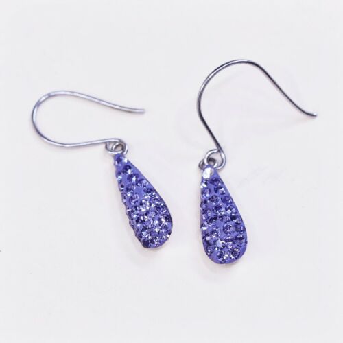 ATI Sterling silver earrings w/ teardrop cluster Purple Cz dangles, stamped 925