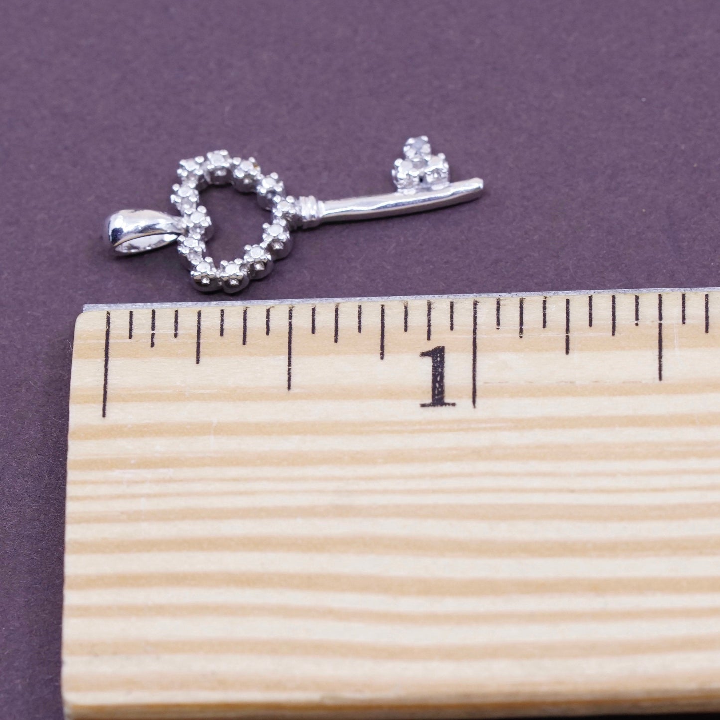 Vintage Sterling silver handmade pendant, solid 925 silver key with Cz