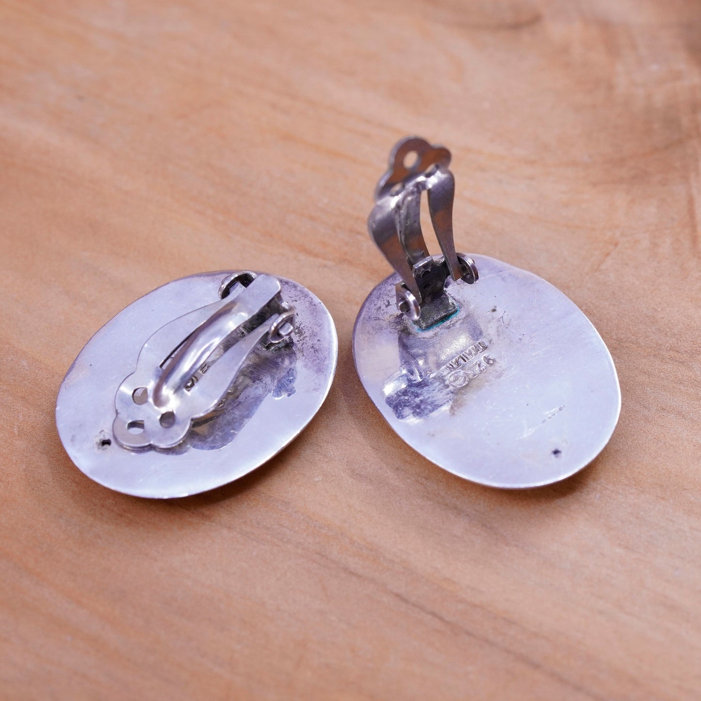 Vintage Sterling silver handmade clip on, 925 modern oval earrings