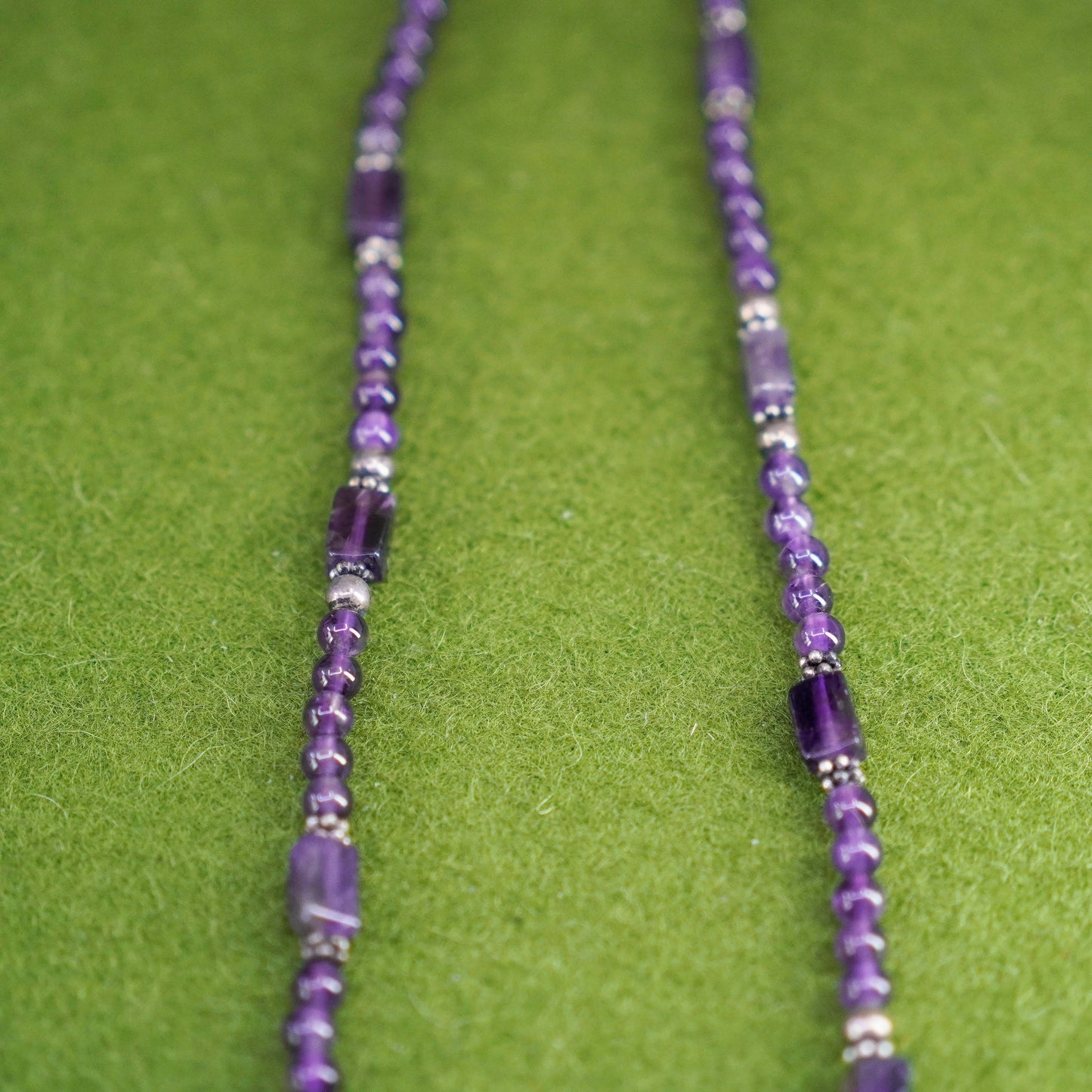 16”+2”, Vintage sterling silver handmade necklace, amethyst beads