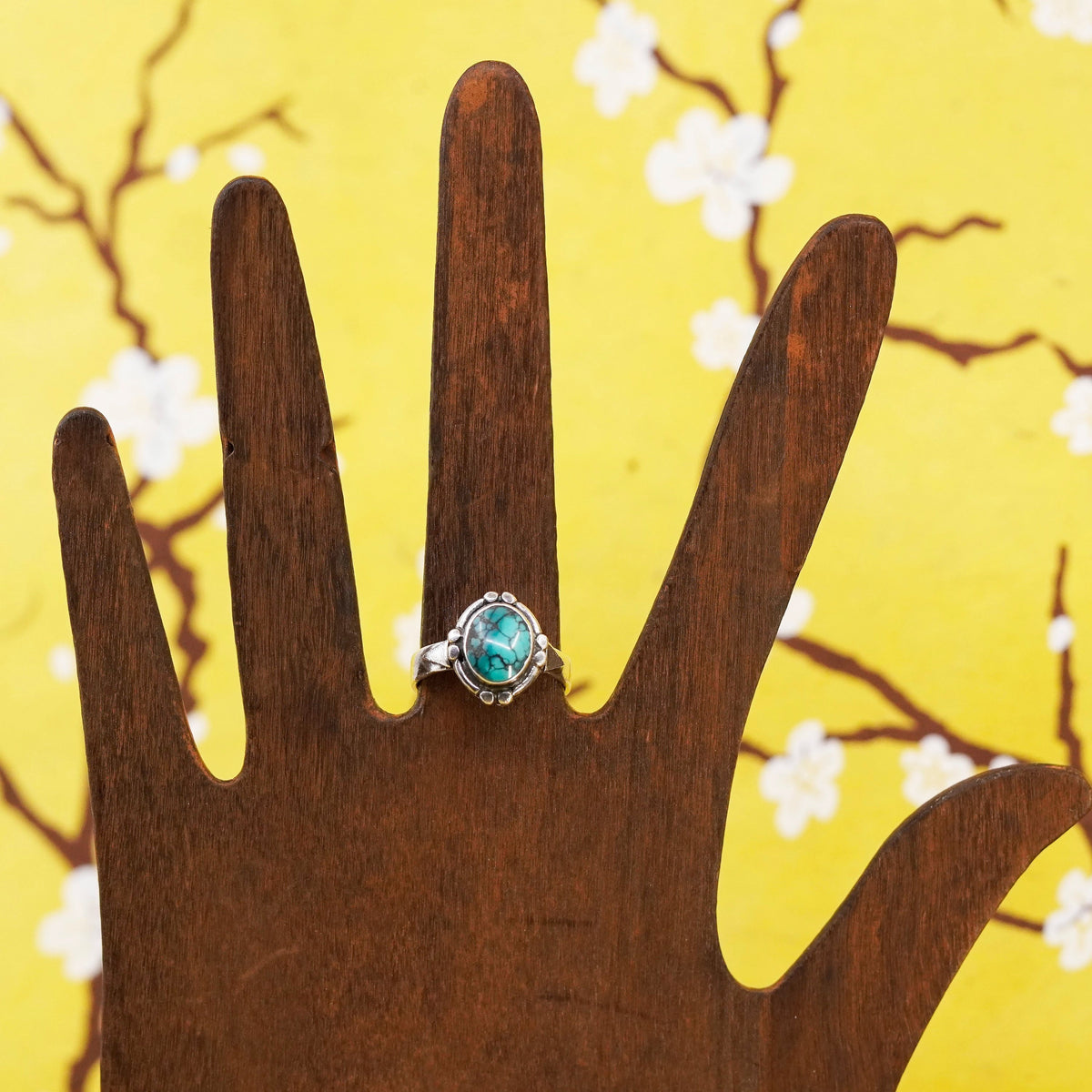 Size 5, Sterling 925 silver ring with spiderwebbed turquoise, Native American