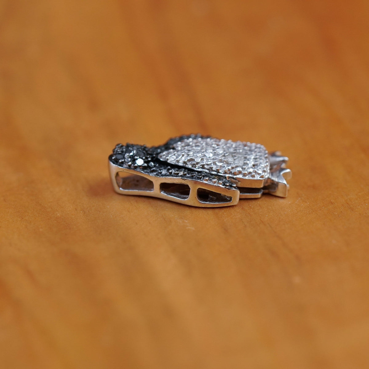 Vintage Sterling silver handmade pendant, 925 penguin with diamond