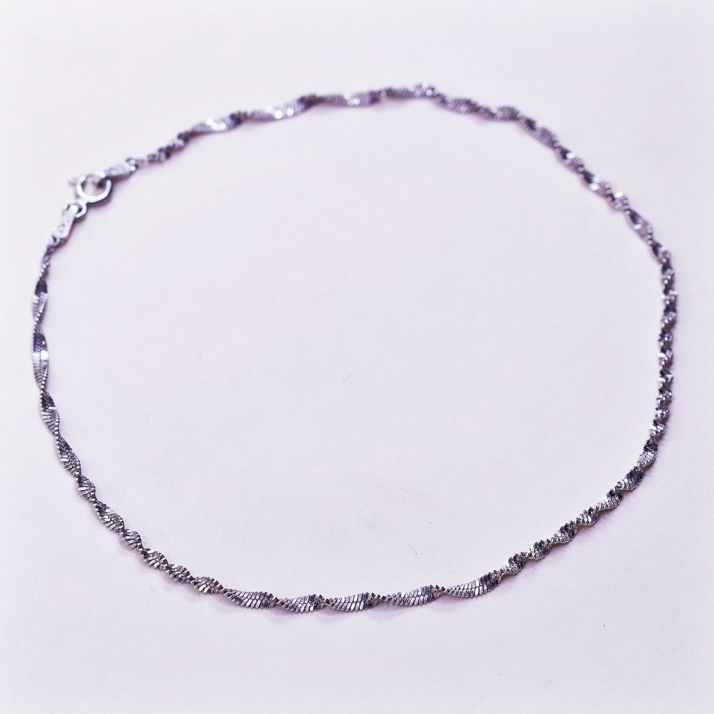 10.25”, Vintage sterling silver bracelet, 925 twisted herringbone anklet