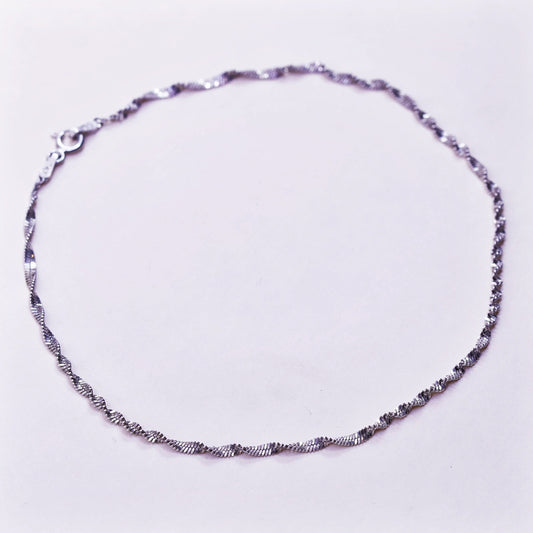 10.25”, Vintage sterling silver bracelet, 925 twisted herringbone anklet