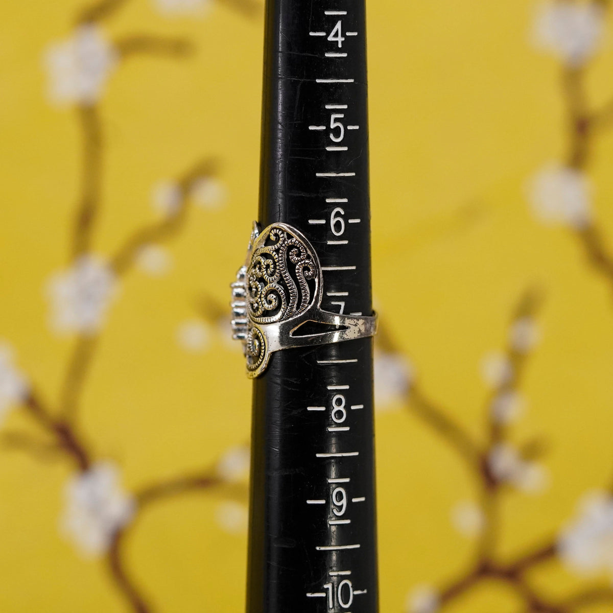 Size 7, Vintage Sterling silver handmade ring, 925 filigree butterfly band cz