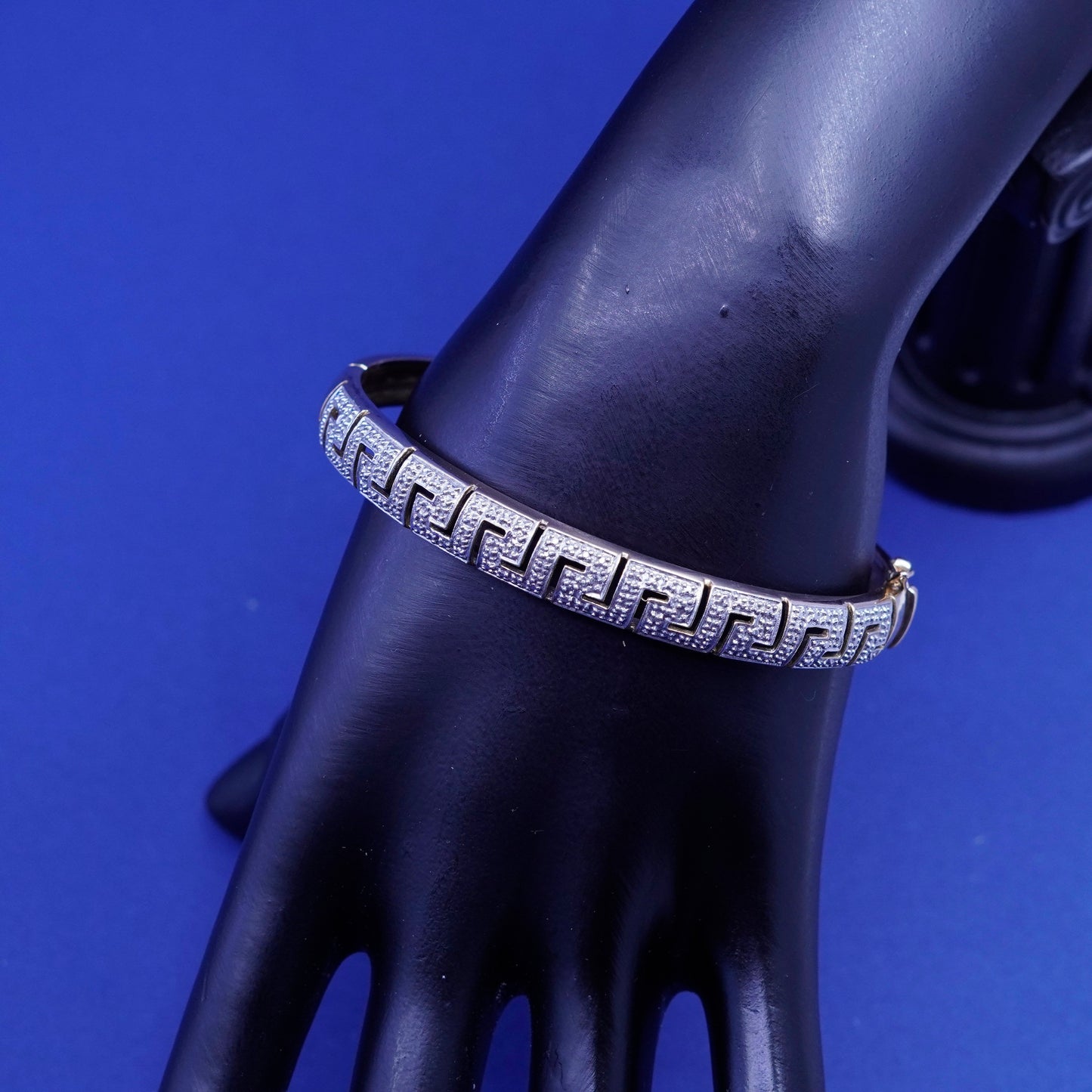 7.25”, vermeil gold over sterling silver bracelet, 925 hinged bangle w/ diamond