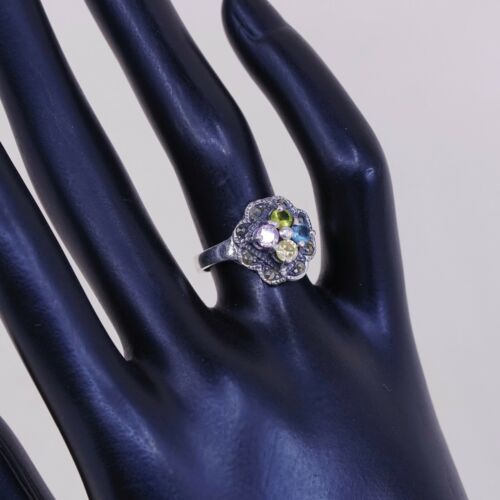 Sz 7, Sterling Silver handmade Ring, 925 W/ citrine Topaz n marcasite
