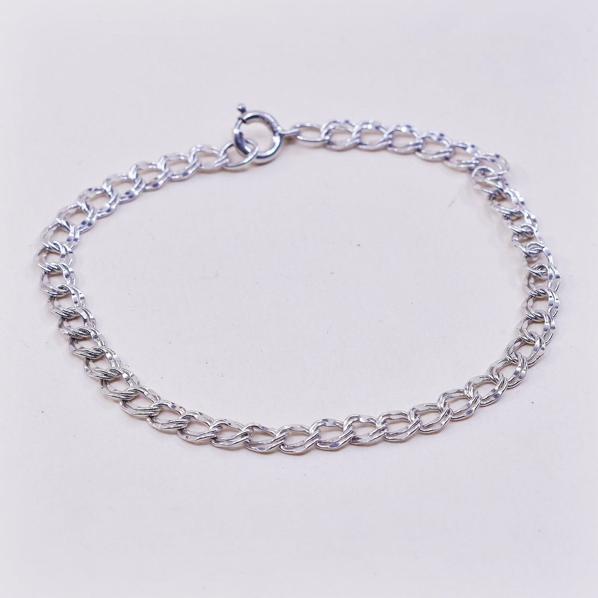7”, vtg sterling silver double curb link chain, solid 925 silver bracelet