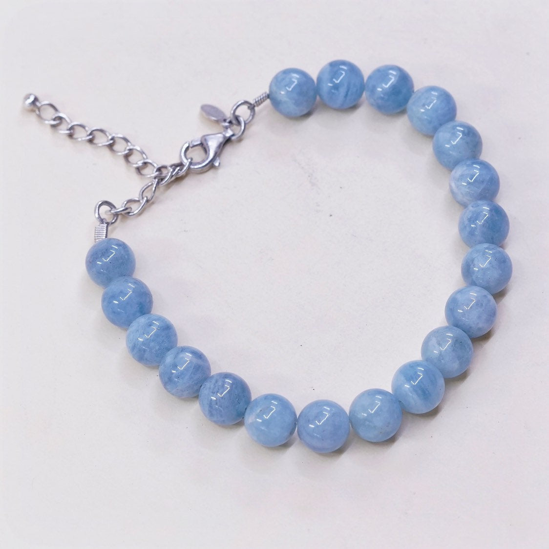 7+2", VTG sterling silver handmade bracelet, 925 clasp w/ blue lace agate