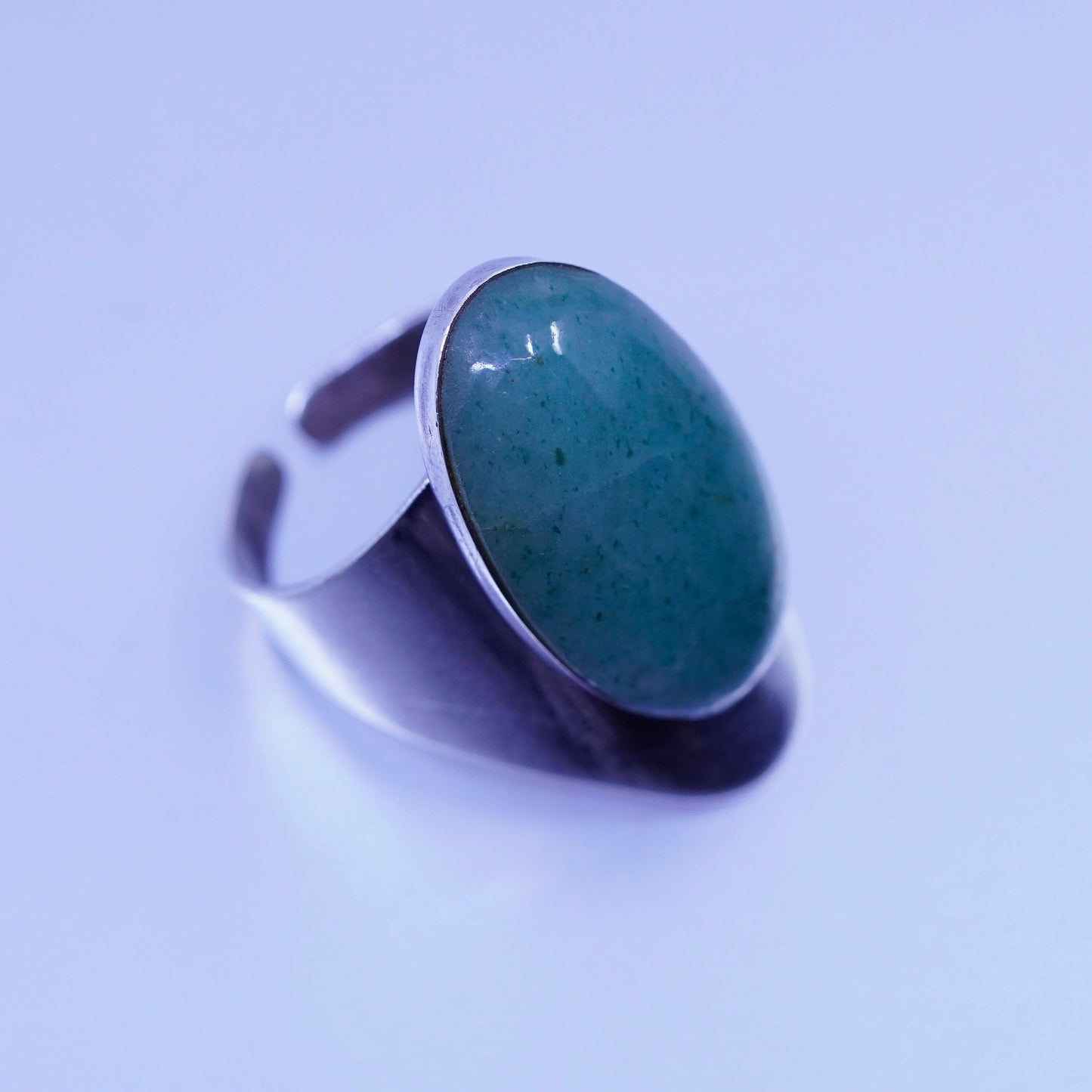 Size 8, vintage taxco Jamtas Sterling 925 silver handmade ring w/ oval jadeite