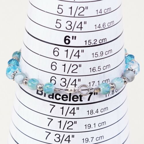7”, Vtg Sterling Silver Handmade Bead Bracelet, 925 Crystal N Turquoise Veads