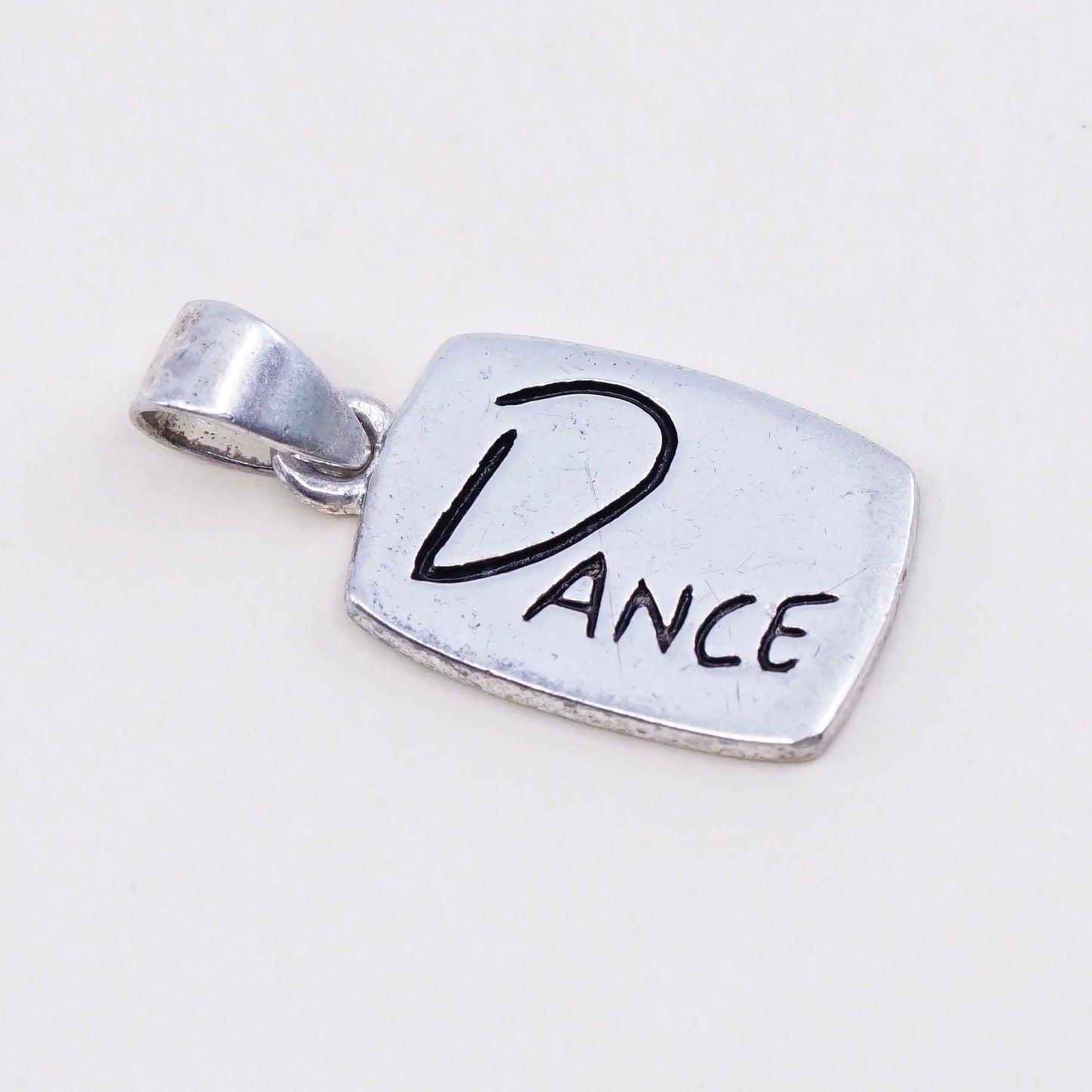 Vintage sterling silver handmade pendant, 925 circle embossed ”dance like no on