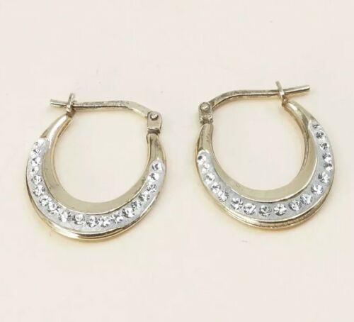 0.75”, Gold over sterling silver 925 earrings Hoops W Crystal, Stamped 925