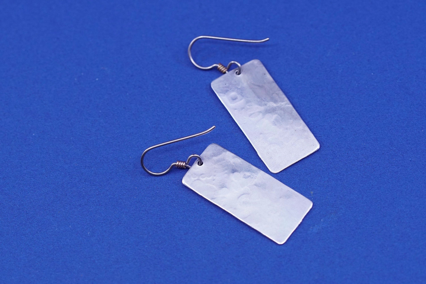 Sterling Silver earrings, 925 disc embossed heart N square and 14K gold accent