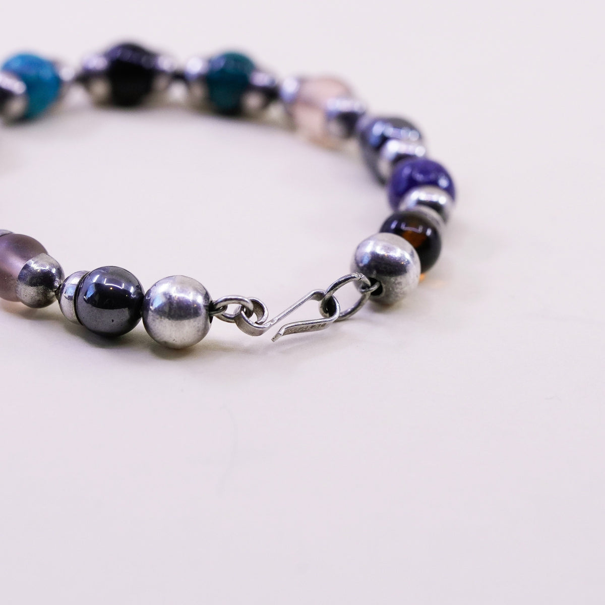 6.75”, Mexico Sterling 925 silver bracelet onyx sodalite jasper hematite amber