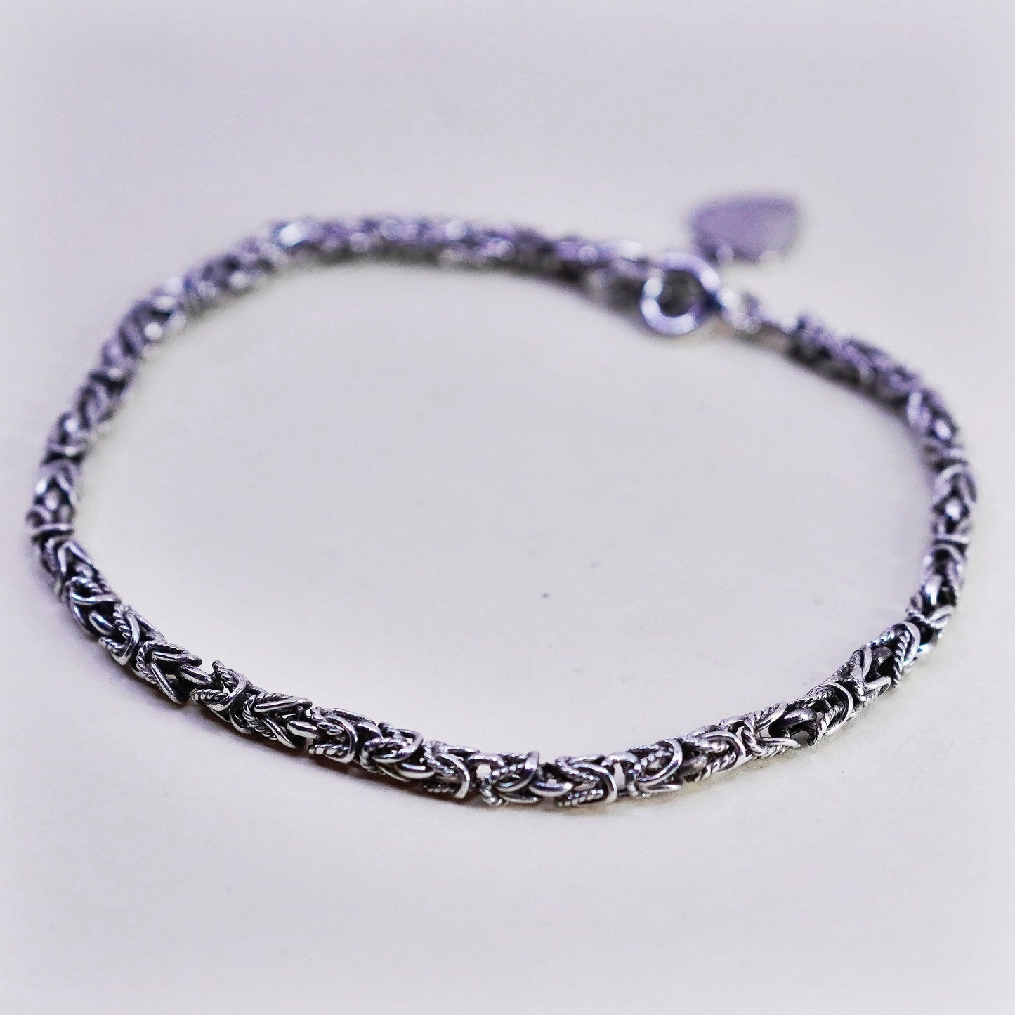 7”, bold Sterling silver handmade bracelet, 925 Byzantine, birdcage chain