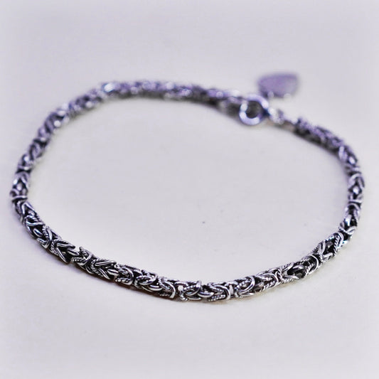 7”, bold Sterling silver handmade bracelet, 925 Byzantine, birdcage chain