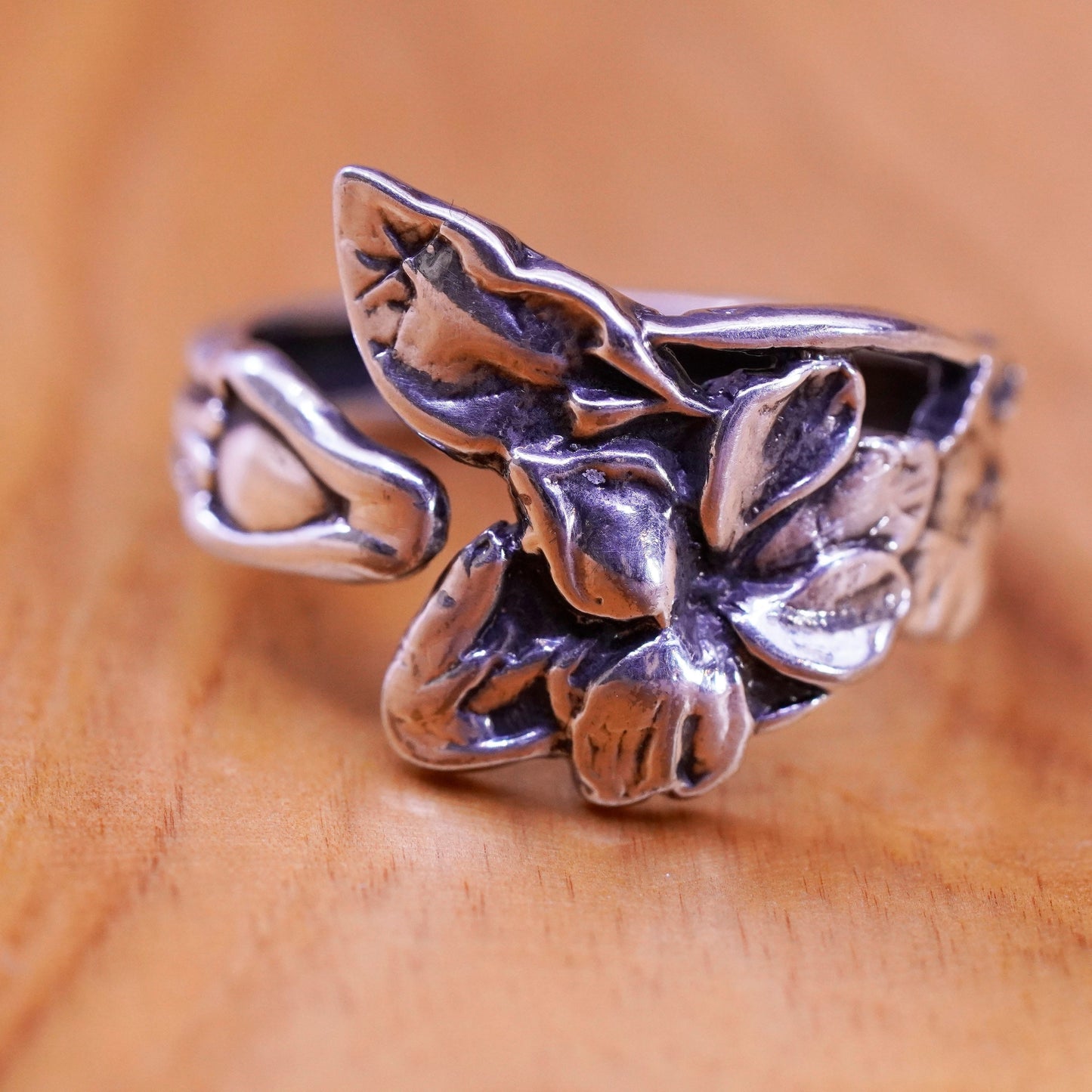 Size adjustable, vintage Sterling silver handmade ring, 925 wrap fairy band