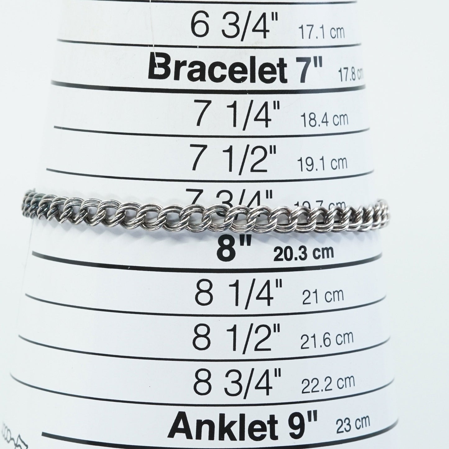 7.75", 5mm, vtg Sterling silver handmade charm bracelet, 925 double curb chain