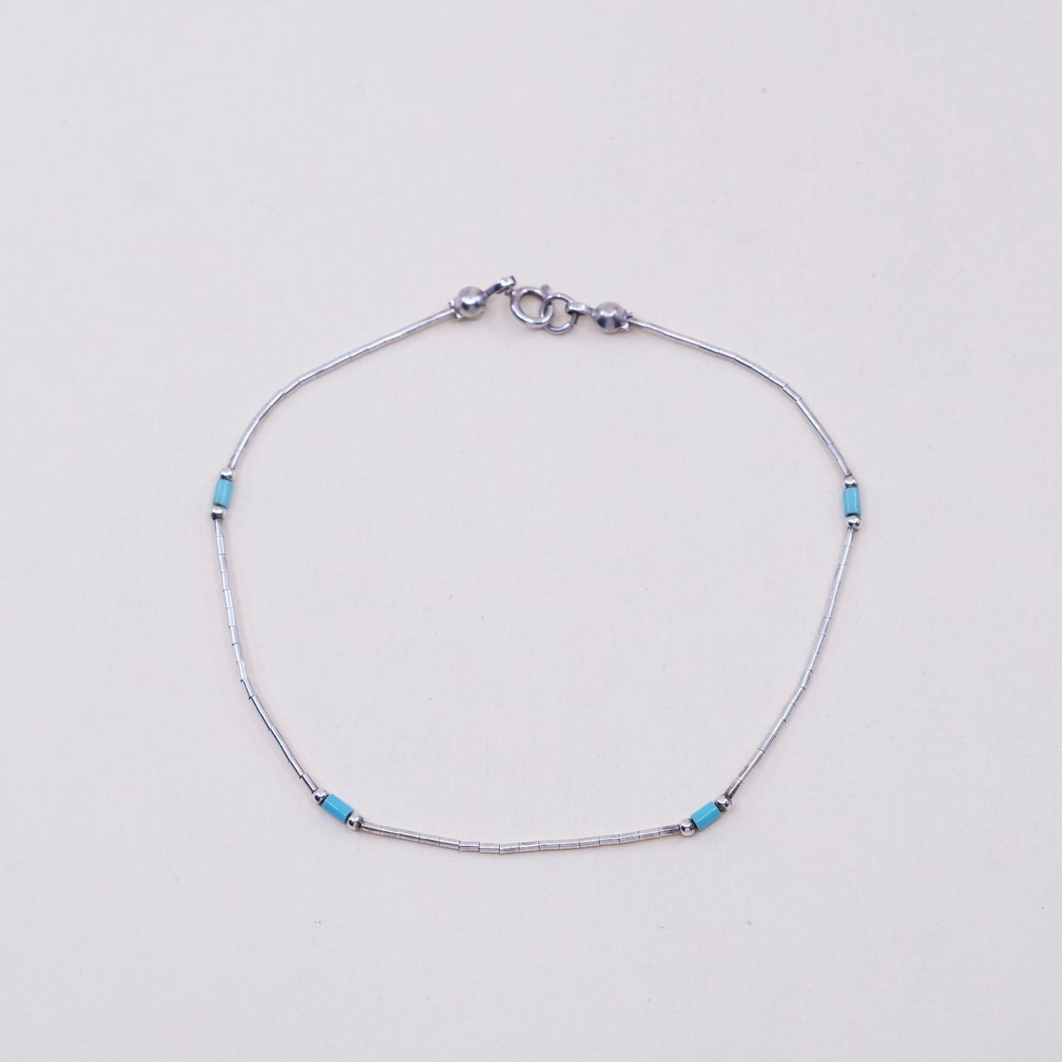 8.75”, sterling silver handmade bracelet, 925 liquid chain w/ turquoise beads