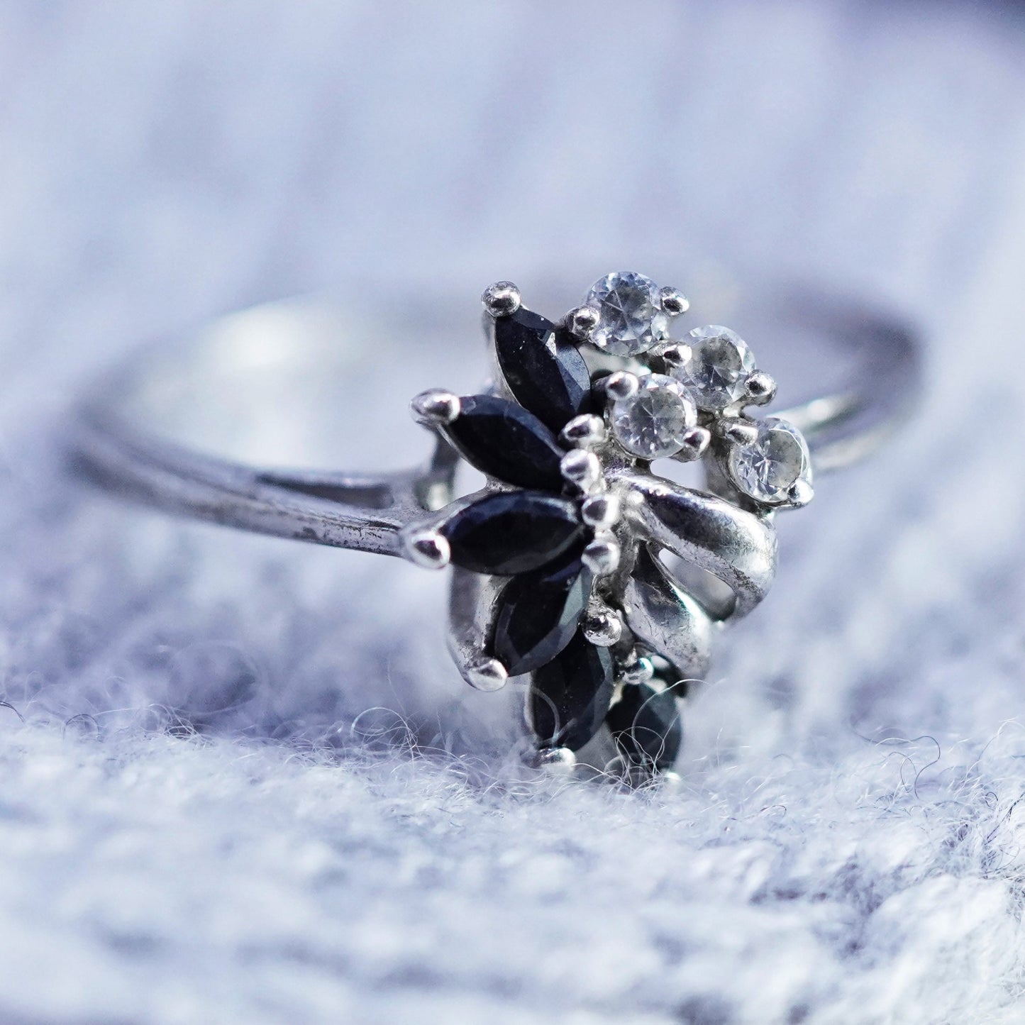 Size 10.5, vintage Sterling 925 silver handmade ring with sapphire and cz