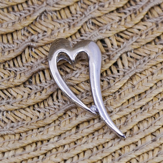 Vintage sterling silver pendant, fine 925 heart with genuine diamond details