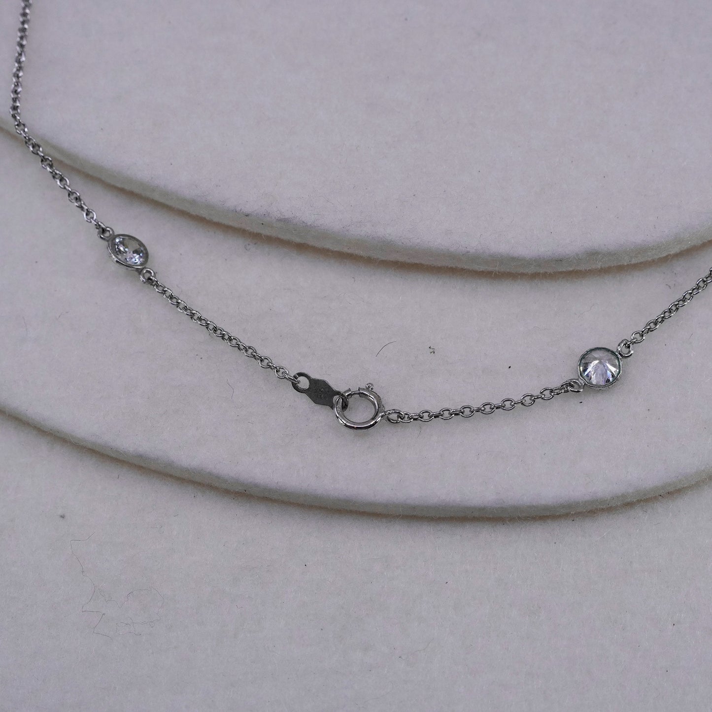 16”, vintage Sterling 925 silver handmade circle necklace with cz pendant