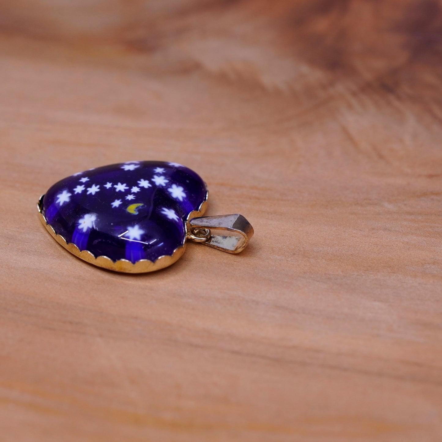 vermeil gold filled Sterling silver pendant, 925 heart blue artisan star glass