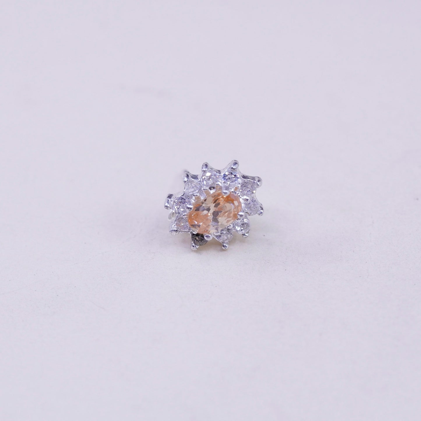 Vintage sterling silver studs earrings with citrine and cz around, earrings