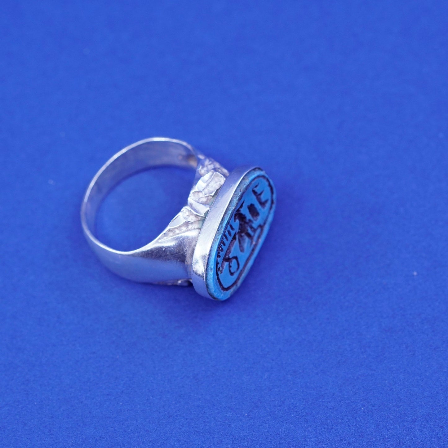 Size 8.5, vintage Mexico Sterling 925 silver handmade ring with turquoise bird